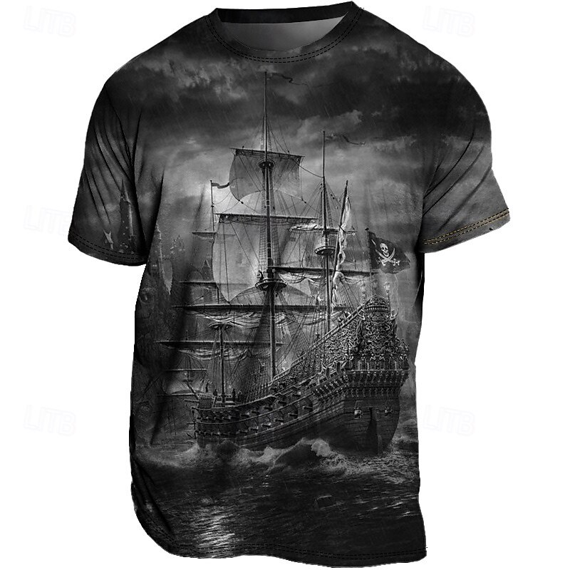 Men's Graphic Ship Nautical T Shirt Tee Short Sleeve T shirt 3D Print Crew Neck Shirt Vintage Fashion Designer Outdoor Casual Daily Blue Purple Green Spring & Summer Clothing Apparel S M L XL 2XL 3XL4