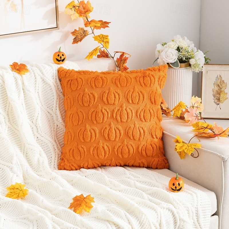 Pumpkin Fall Decorative Throw Pillow Covers 20"x20", Thanksgiving Orange Soft Faux Fur Pillow Covers for Autumn Harvest, Fluffy Plush Accent Pillow Cases for Farmhouse Couch Cushion Covers2