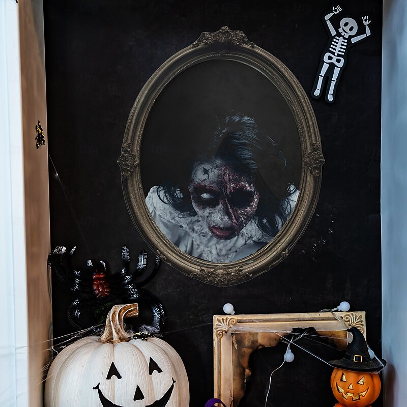 Halloween Wall Decal Sticker Scary Zombie Mirror Sticker for Living Room, Removable Horror Wall Decoration for Haunted House Party, Creepy Halloween Room Decor4