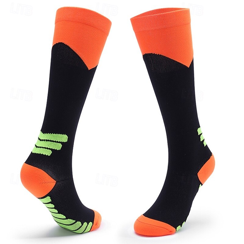 1 Pair Women's Compression Socks Hiking Socks Running Socks Ski Socks Sports Socks Breathable Anti Blister Compression Sweat-Wicking Outdoor Over The Calf Patchwork Nylon Black White Red for Ski2
