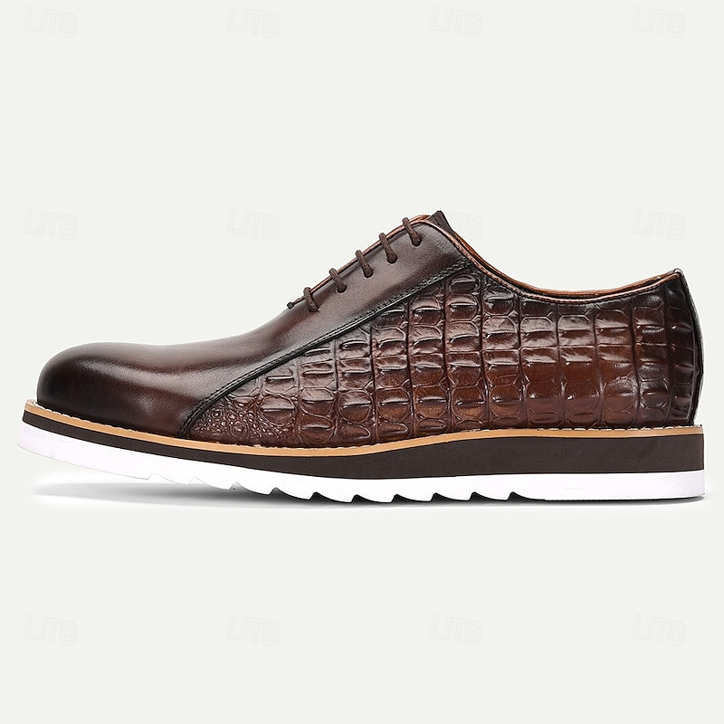 Men's Brown Premium Cowhide Lace-Up Shoes with Quilted Design and White Sole – Stylish Casual Footwear for Daily Wear and Smart-Casual Occasions3