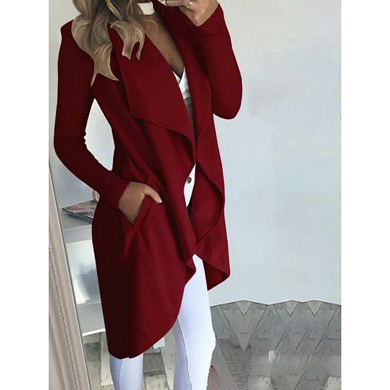 Women's Casual Jacket Breathable Comfortable Pocket Fashion Casual Plain Vacation Street Casual Daily Wear Open Front Long Turndown Slim Long Sleeve Outerwear Black Wine Blue Summer Spring3