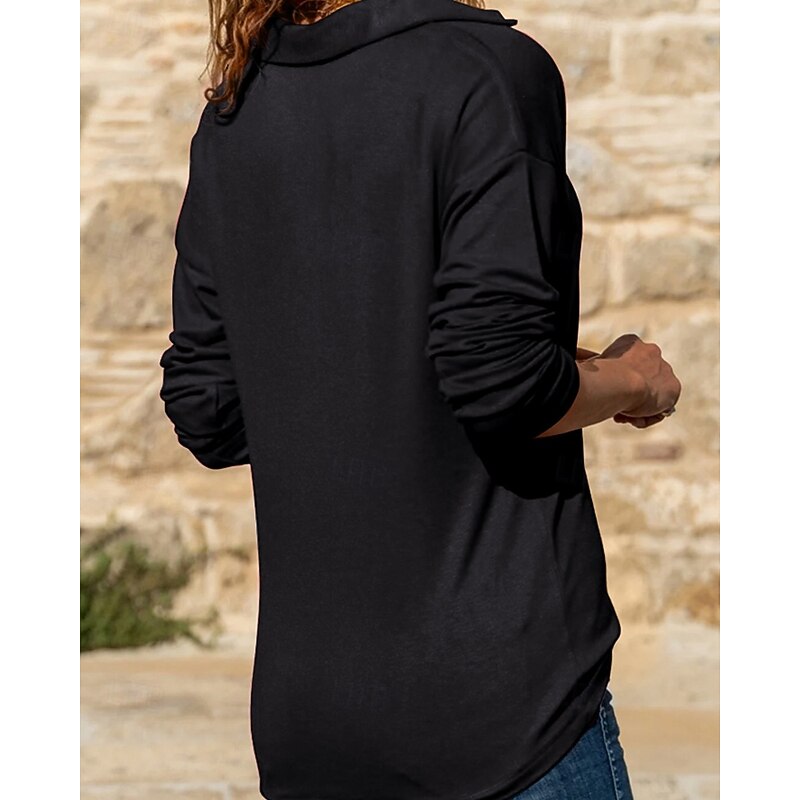 Women's Blouse Plain Modern Casual Long Sleeve Shirt Collar Regular Tops Daily Going out Zipper Black Wine Army Green Royal Blue Khaki Summer3