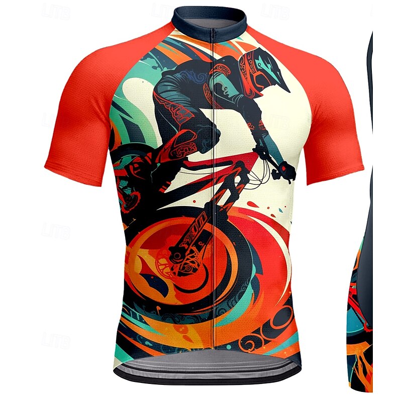 Men's Cycling Jersey with Bib Shorts Short Sleeve Red Bike Sports Graphic Geometric Clothing Apparel3