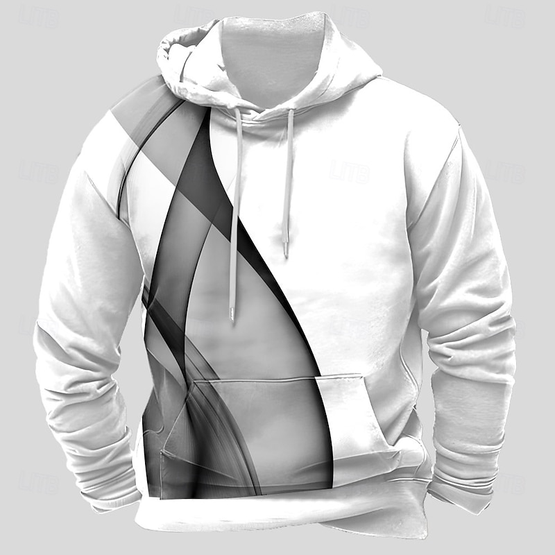 Men's Geometric Optical Illusion Hoodies Sweatshirt Casual Long Sleeve Crew Neck Holiday Streetwear Black White Drawstring Fall Winter Designer4
