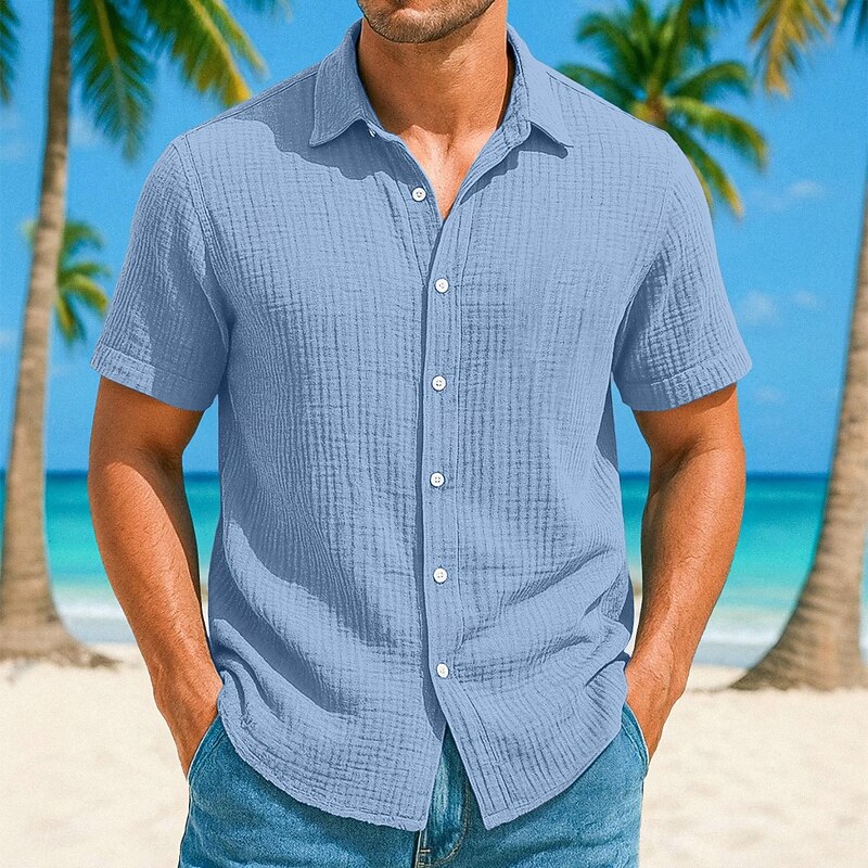 Men's Shirt Linen Shirt Summer Shirt Beach Shirt Plain Vacation Casual White Blue Brown Green Short Sleeve Collar Summer Spring Clothing Apparel Pocket