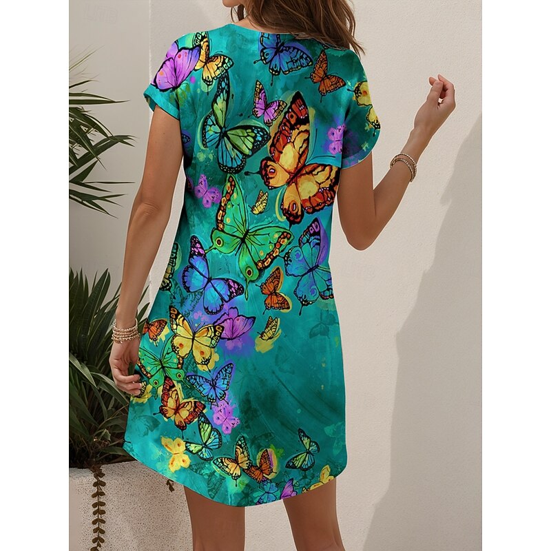Women's Mini Dress T Shirt Dress Tee Dress A Line Dress Summer Dress Vacation Casual Holiday Regular Fit Floral Graphic Animal Short Sleeve Crew Neck Yellow Red Blue Purple Summer Spring2