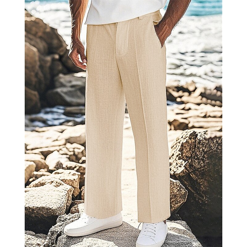 Men's Linen Pants Trousers Summer Pants Beach Pants Pocket Plain Comfort Breathable Vacation Daily Holiday Hawaiian Boho Black White4