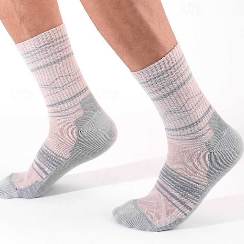 1 Pair Men's merino wool socks Hiking Socks Running Socks Sports Socks Thermal Warm Breathable Anti Blister Thick Winter Outdoor mid crew Patchwork Merino Wool Black Yellow Cream for Ski / Snowboard4