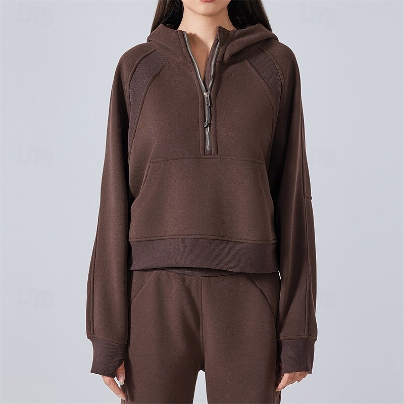 Women's Sport Jacket Windproof Warm Hooded Long Sleeve Sports Solid Color Jacket For Pilates Running Yoga Activewear3