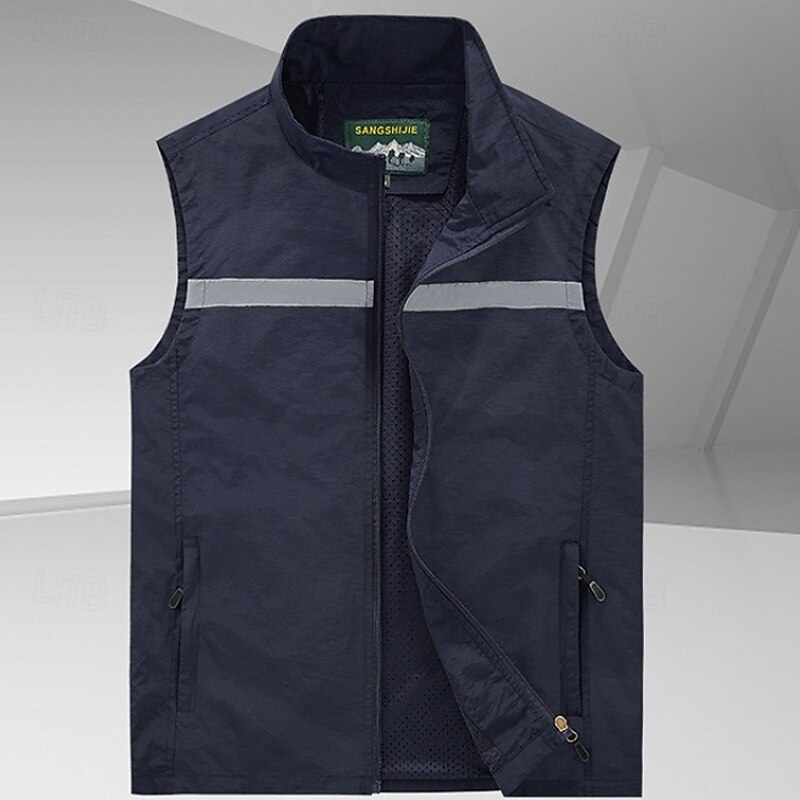 Men's Fishing Vest Hiking Vest Sleeveless Vest Outdoor Windproof Breathable Quick Dry Lightweight Winter Zipper Nylon Red Dark Navy Orange Hunting Fishing Climbing2