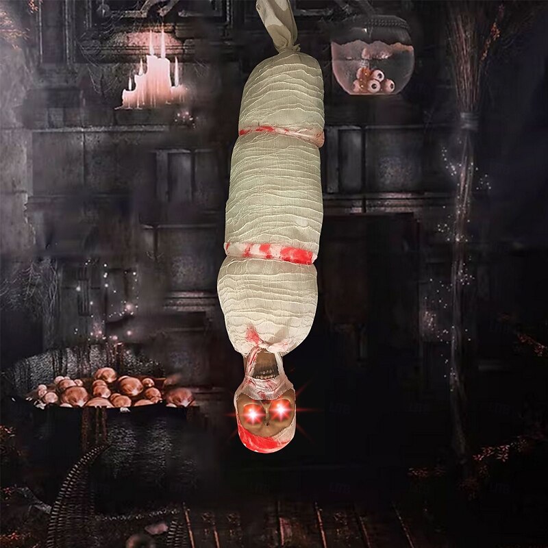 Shaking Corpse Motion Animated Hanging Cocoon Corpse Decoration, Activated Decor for Halloween, Jump Scare Creepy Mummy Red Glowing Eyes & Activated Voice, Adorned Indoor & Outdoor3