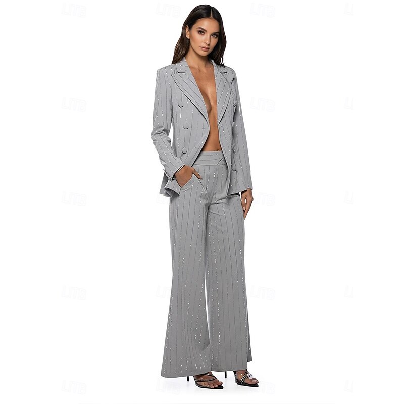Women's 2 Pieces Suits Formal Wedding Guest Formal Evening Elegant Long Sleeve Ankle Length Peak Lapel Double Breasted2