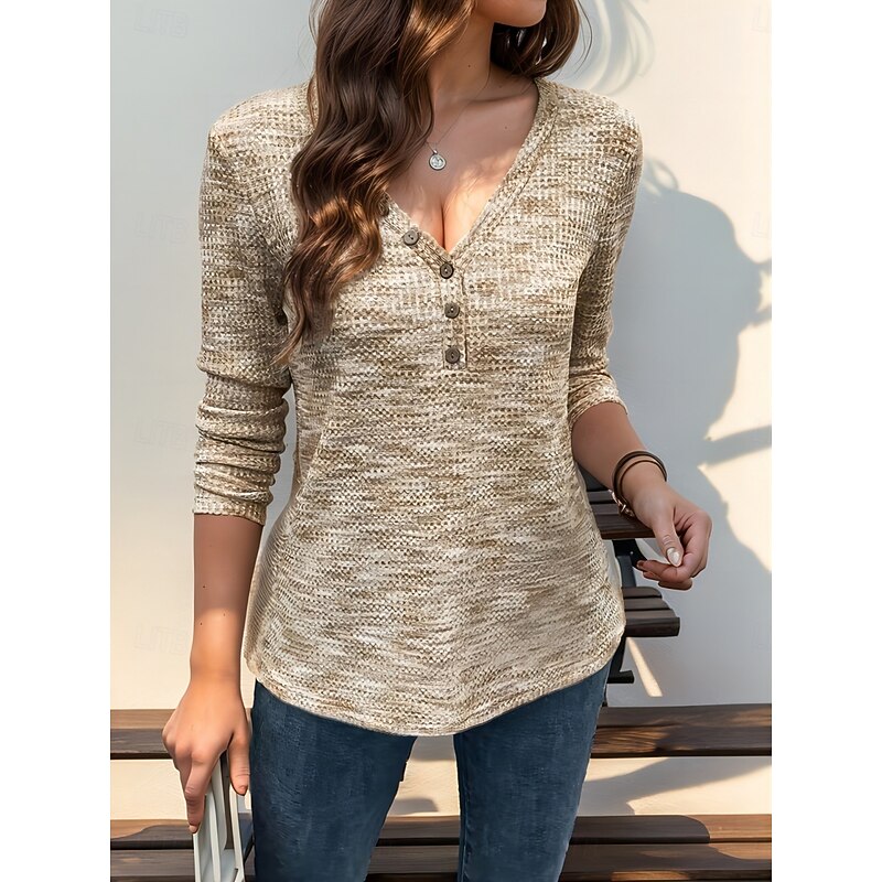 Women's Blouse Geometric Stylish Casual Long Sleeve V Neck Regular Tops Daily Buttons Print Pink Sky Blue Brown Khaki Summer Spring4