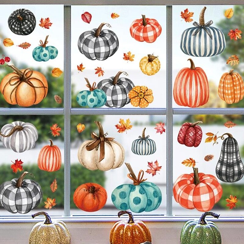 9 Sheets Fall Window Cling Thanksgiving Sticker Decals Decorations Double Side, Gnome Hedgehog Maple Leaf Pumpkin Static Stickers for Glass Window Autumn Harvest Home Decor