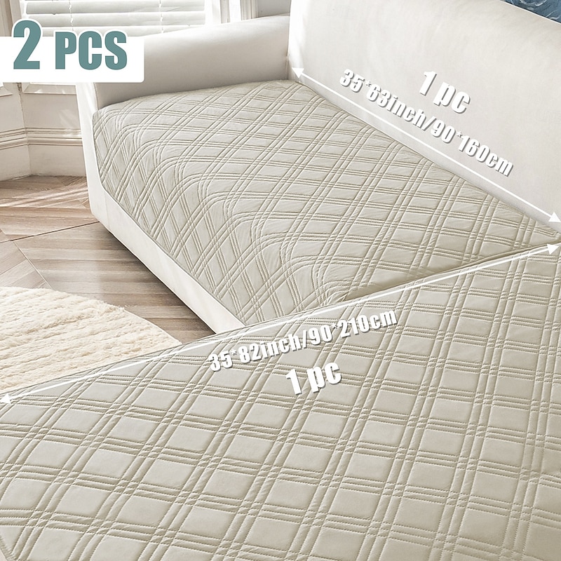 2pcs Modern Geometric L-Shaped Sofa Covers in Blue White Durable, Pet Friendly Couch Protectors with Quilted Design Machine Washable, Fits Sectional Sofas  Sofa Protection Cover Contemporary Sty4