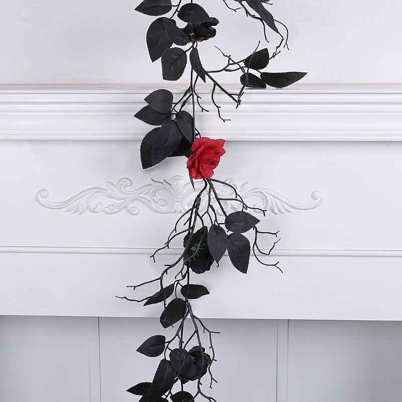 Halloween Black Vine Garland Decoration with Faux Leaves, Spooky Haunted House Scene Prop, Ghost Festival Party Decor2