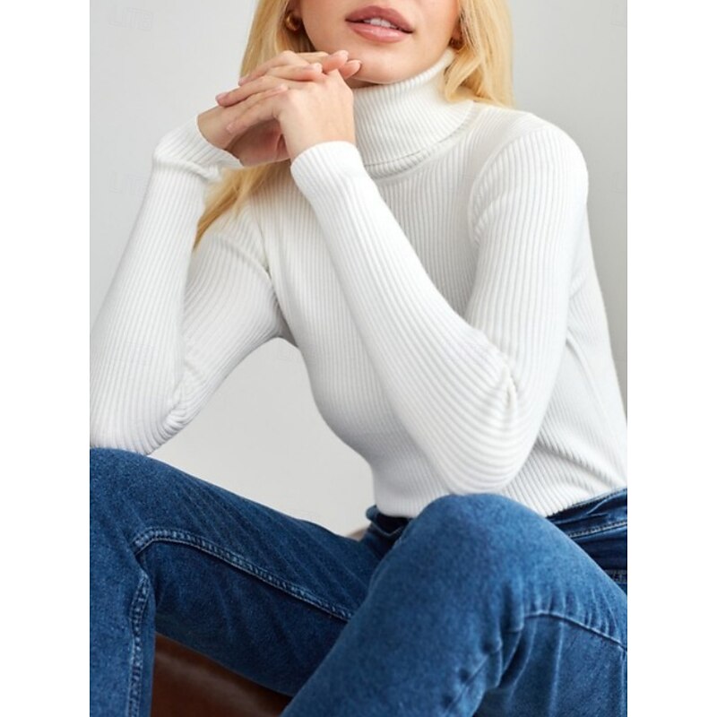 Women's Blouse Solid Color Tropical Stylish Casual Long Sleeve Turtleneck Regular Tops Daily Black White Pink Wine Khaki Spring Fall Winter3