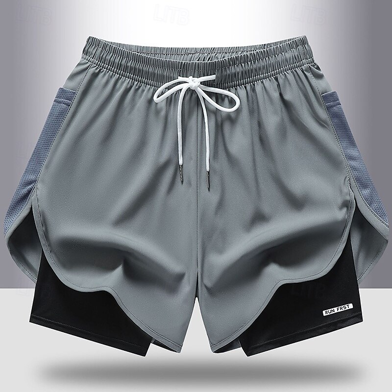 Men's Running Shorts shorts with tights Pocket Elastic Waistband Bottoms Athleisure Gym Workout Quick Dry Breathable Running Yoga Regular Fit Sportswear Activewear Solid Colored Black Blue Grey