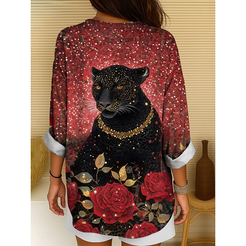 Women's Blouse Tunic V Neck Long Sleeve Boho Casual Tops Floral Graphic Animal Bohemia Vintage Tropical Regular Tops Daily Wear Print Yellow Red Blue Purple Green Fall2