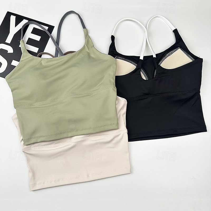 Women's Yoga Bra Pilates Bra Sports Vest Bra Top High Supports Breathable Wireless With pads Solid / Plain Color Sport Activewear Black White Gym Zumba Running