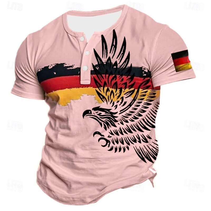 Men's Flag Eagle GERMANY T Shirt Henley Shirt Short Sleeve Designer Retro Vintage Casual Street Casual Daily Summer Spring All Seasons Light Pink White Yellow Light Green Light Grey Henley Henley4