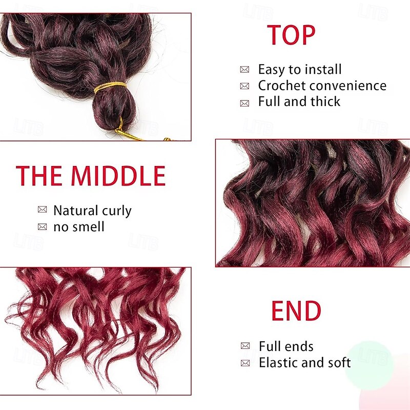 Ocean Wave Crochet Hair 24inch Deep Wave Curly Crochet Hair For Women Burgundy Hawaii Curly Braiding Hair Synthetic Bohemian Crochet Braid Water Waves Crochet hair Extensions4
