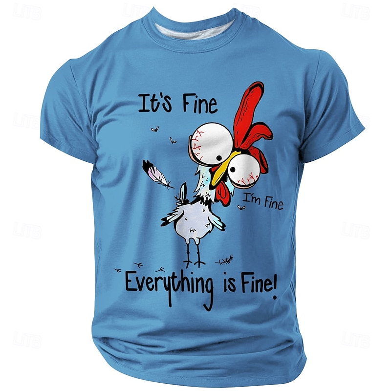 Men's Cartoon Chick T Shirt Short Sleeve T shirt 3D Print Crew Neck Shirt Fashion Daily Basic Street Casual Daily White Blue Khaki Summer Spring All Seasons Clothing Apparel S M L XL XXL XXXL