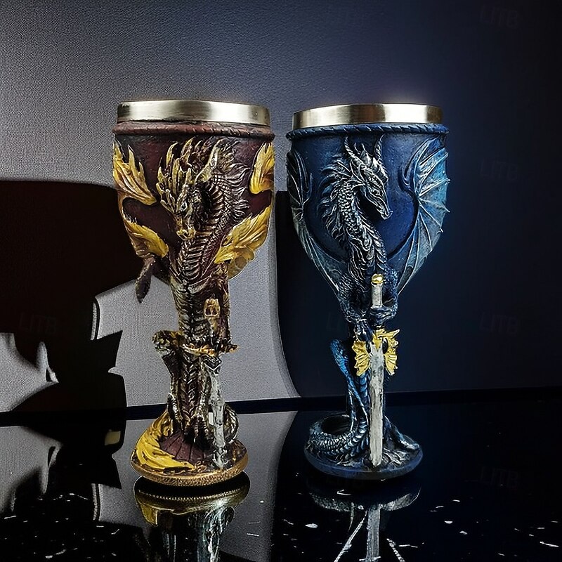 Medieval Dragon Sword Wine Goblet, 3D Dragon Stemmed Red Wine Glass with Stainless Steel Liner, Fantasy Barware Gift for Men and Women4