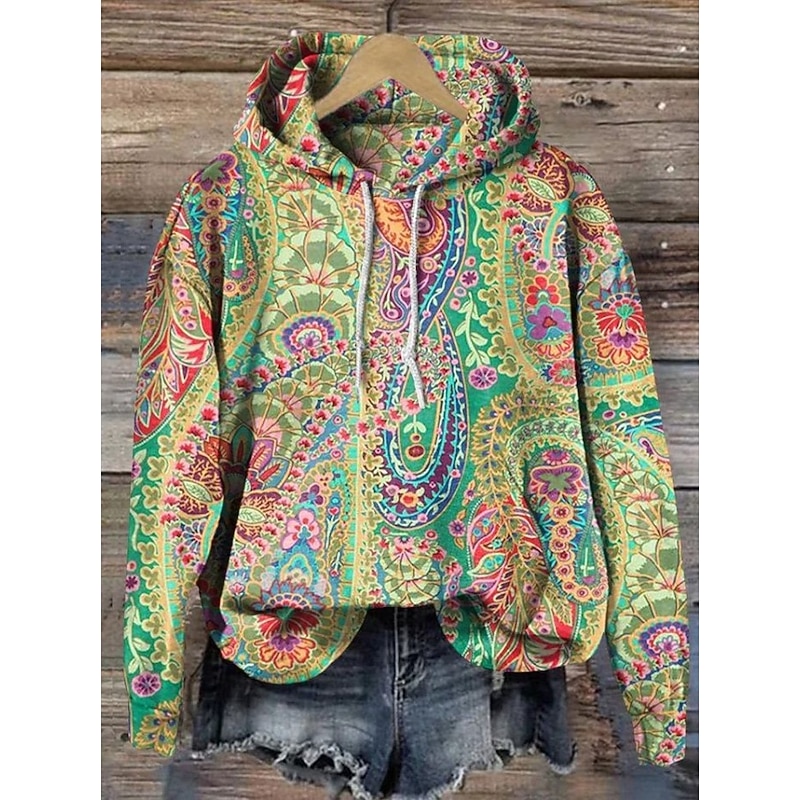 Women's Pullover Hoodie Sweatshirt Graphic Warm Vintage Fashion Long Sleeve Hooded Regular Tops Street Dailywear Holiday Print Red Blue Purple Brown Green Fall Winter3