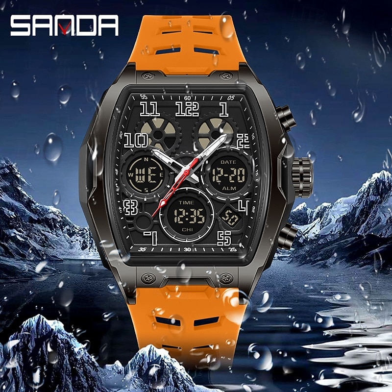 SANDA 6266 Men's Electronic Watch Sports Multifunctional Waterproof Wine Barrel Type Countdown Men's Electronic Digital Watch4