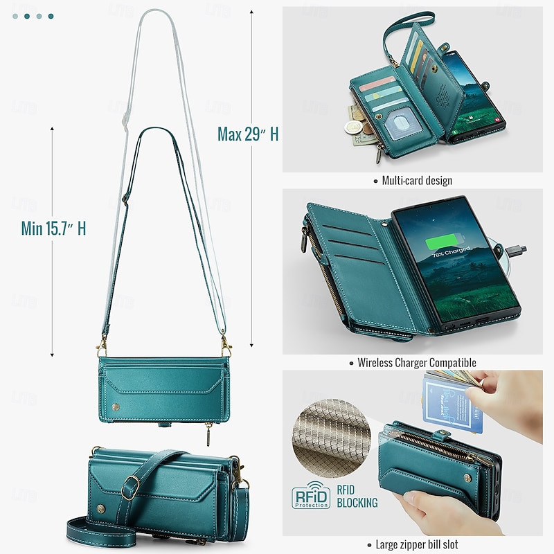 Phone Case For Samsung Galaxy S25 S25 Edge S24 S24 FE S23 S22 S21 Ultra Plus A56 A36 A16 Wallet Case with Lanyard with Wrist Strap Kickstand TPU PU Leather3