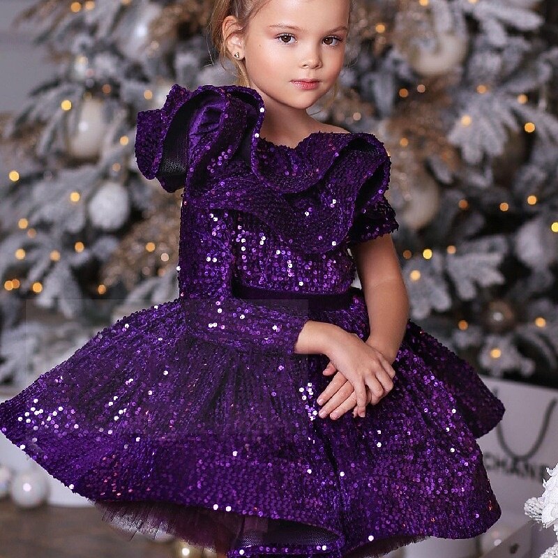 Kids Girls' Party Dress Solid Color Long Sleeve Performance Mesh Princess Sweet Mesh Mid-Calf Sheath Dress Tulle Dress Summer Spring Fall kids Wine Blue Purple