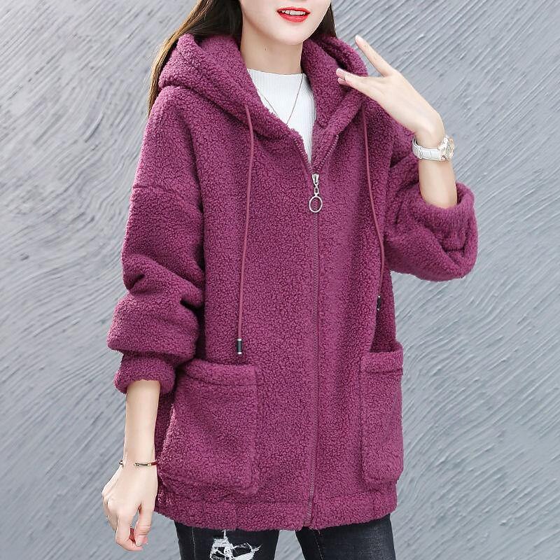 Women's Fleece Jacket Warm Comfortable Zipper Pocket Outdoor Street Style Plain Going out Casual Daily Weekend Zipper Regular Hoodie Regular Fit Long Sleeve Outerwear Black Purple Coffee Winter4