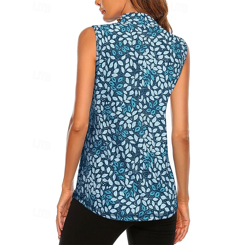 Women's Graphic Tropical Floral Botanical Sport Shirt Golf Polo Shirt Tennis Shirt Sleeveless Zipper High Elasticity Moisture Wicking Breathable Tennis Golf Pickleball Turndown Zip Collar Shirt Top4