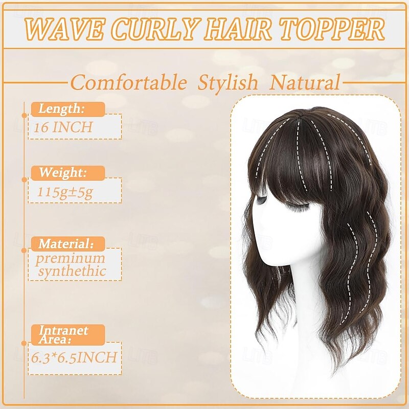 Hair Toppers for Women with Thinning 16 Inch Toppers Hair Pieces for Women French Clip in Bangs 360 3D3