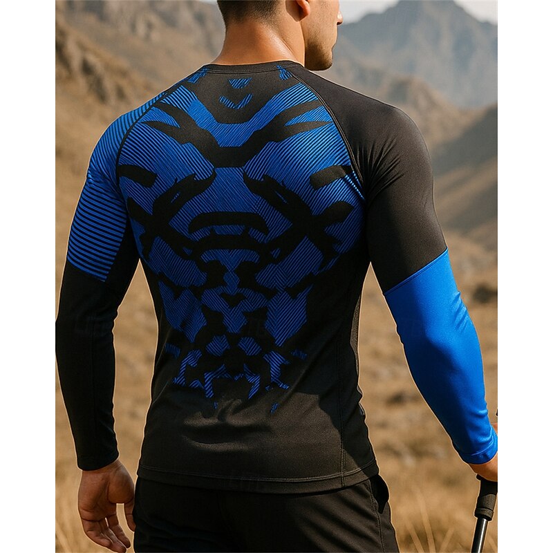 Men's Running Top Hiking Tee shirt Hiking Sweatshirt Long Sleeve Crew Neck Tee Tshirt Top Outdoor Quick Dry Lightweight Elastic Breathable Pullover Polyester Camo Black Red Royal Blue Tennis Golf2