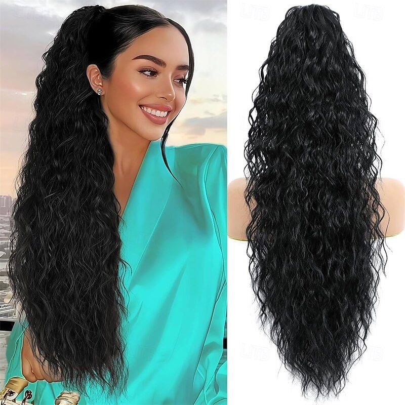 Ponytail Extension Claw Clip on Pony tails Hair Extension for Women 28 Inch Long Wavy Curly Fake Ponytail Clip in Hair Pieces for Women Fluffy Natural Looking