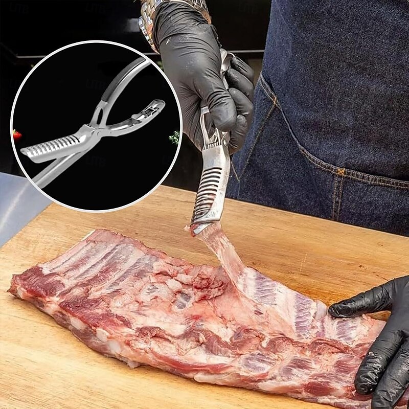 Rib Membrane Remover Stainless Steel Tool Kit for BBQ and Camping, Pork Ribs Skin Peeler Set, Outdoor Grilling Accessories for Meat Preparation and Cooking