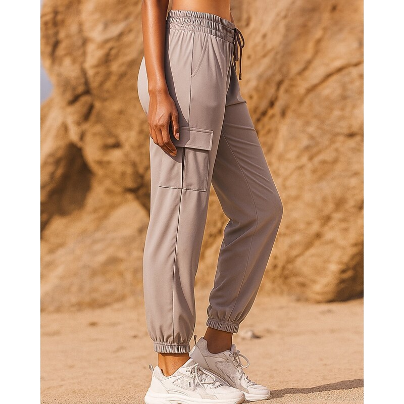 Women's Running Pants Cropped Pants Sports Trousers Pocket Drawstring Bottoms Athleisure Sports Gym Quick Dry Breathable Pilates Running Yoga Regular Fit Sportswear Activewear Solid Colored Dark Grey3