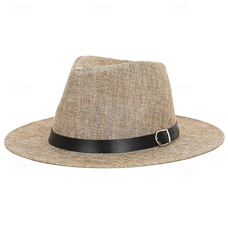 Men's Linen Sun Hat Panama Flat Brim British Jazz Hat Sun Protection Gentleman Hat