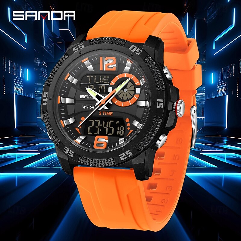 SANDA 3372 Dual Display Men's Watch Chronograph Alarm Clock Sport Multi functional Waterproof LED Electronic Watches4