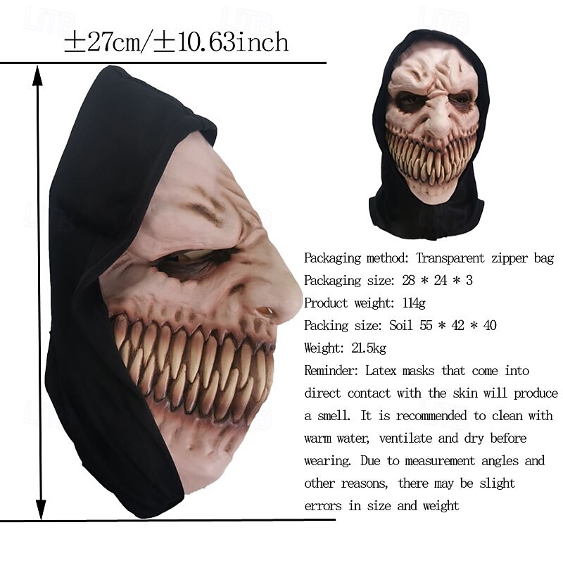 Halloween Black Hat Fang Witch Mask For Adults Realistic Scary Costumes Latex Face Mask, Creepy Vampire Warlock Horror Mask, Spooky Party Prop2