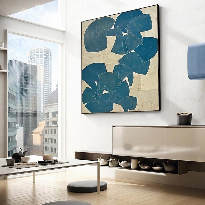 Handmade Oil Painting Canvas Wall Art Decoration Modern Abstract Blue-White Block for Home Decor Stretched Frame Hanging Painting/Rolled Frameless Unstretched Painting3