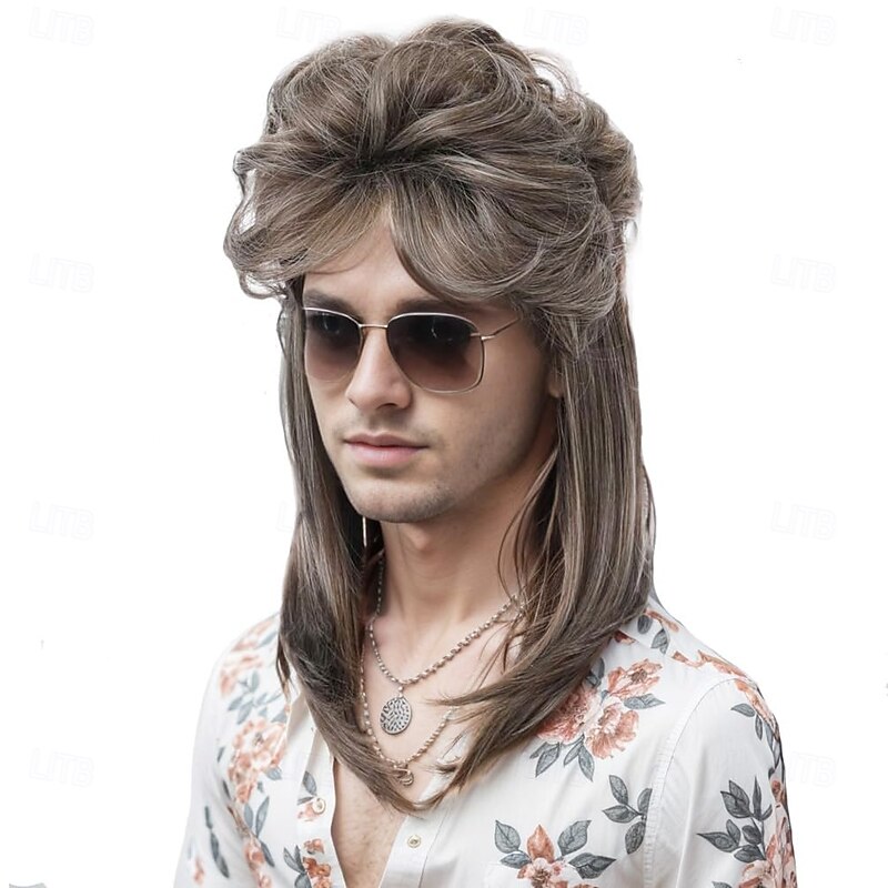 Mullet Wigs for Men 80s Costumes Party Accessory Ash Blonde Wig Cosplay Wig Halloween Wig2