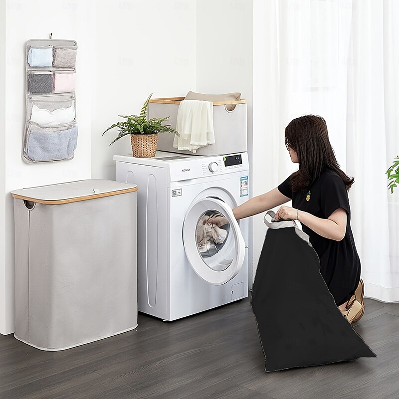 Laundry Hamper with Side Pockets and 3 Inner Bags,140L Large Foldable Recycle Bin Organizer, 600D Oxford Fabric Laundry Basket for Bathroom, Home, Beside Washing Machine4