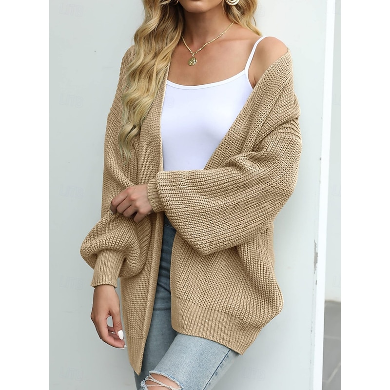 Women's Sweater Cardigan Elegant Fashion Streetwear Pure Color Open Front Knitted Long Sleeve Regular Tops Knit Outdoor Daily Weekend Black Pink Fall Winter