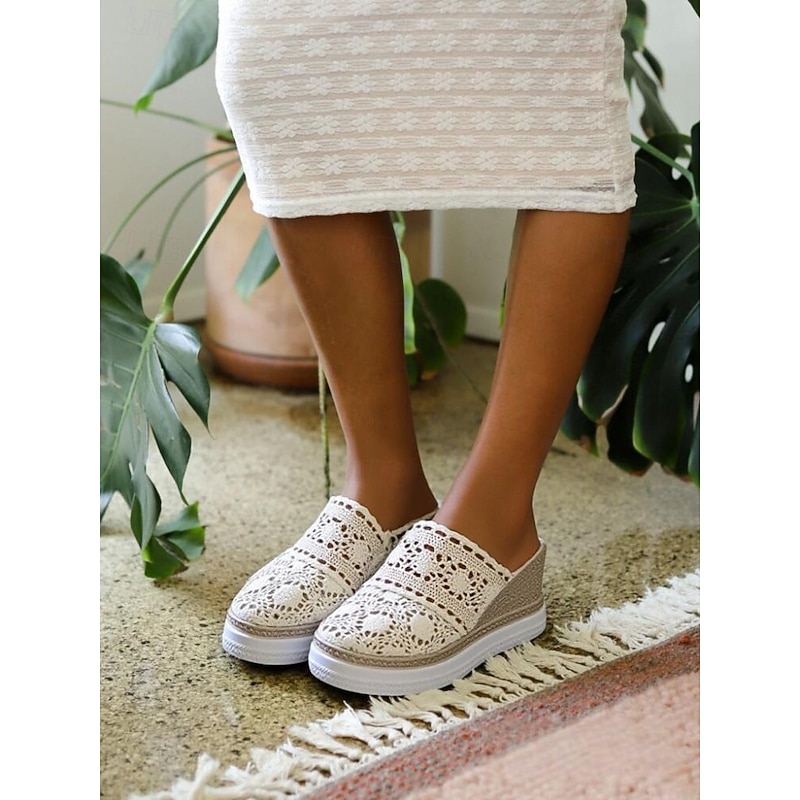 Women's Crochet Wedge Mules with Platform Soles – Boho Slip-On Sandals for Summer Walks, Casual Outings, and Garden Parties4