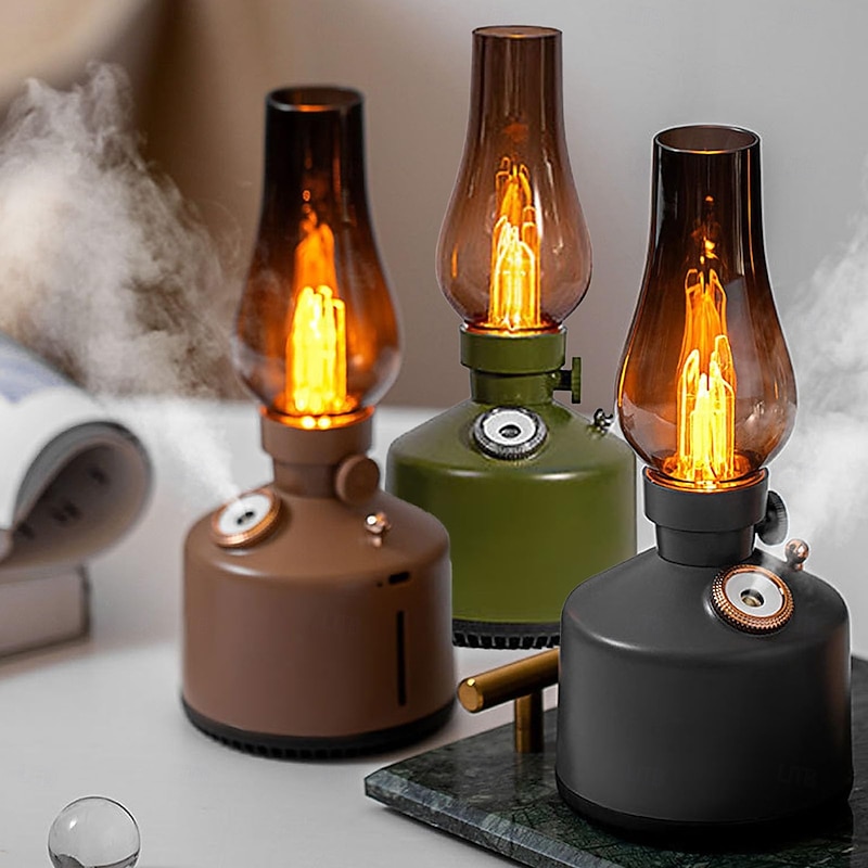 1 Pc Vintage Kerosene Lamp Humidifier 260ml Capacity Quiet Humidifier with 2 Mist Settings Stepless Dimming Night Light for Home Bedroom
