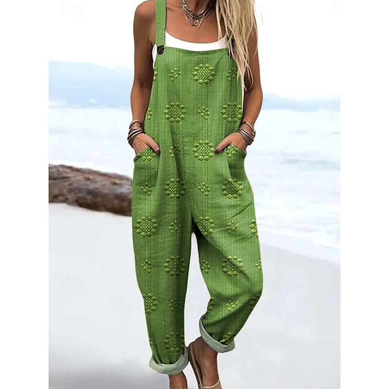 Women's Dungarees Active Floral Sleeveless Drawstring with Pocket Vacation Street Loose Fit Red Navy Blue Green Summer2